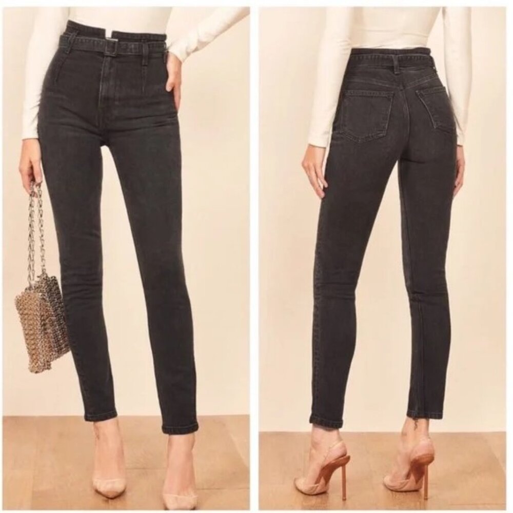Reformation Kayo High and Skinny Jeans Belted Erie Wash Size 24